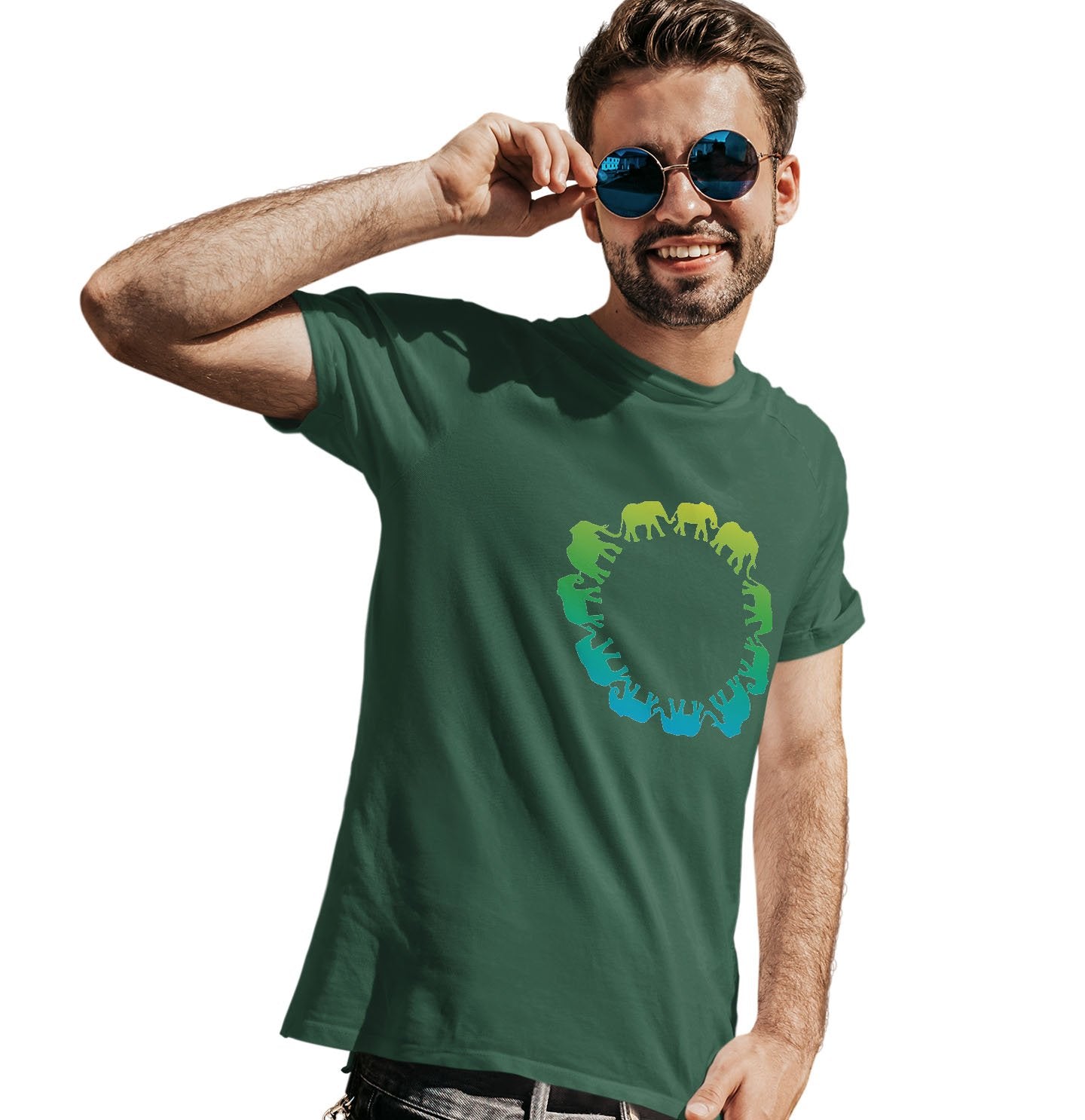 Elephant Silhouettes Circle - Adult Unisex T-Shirt