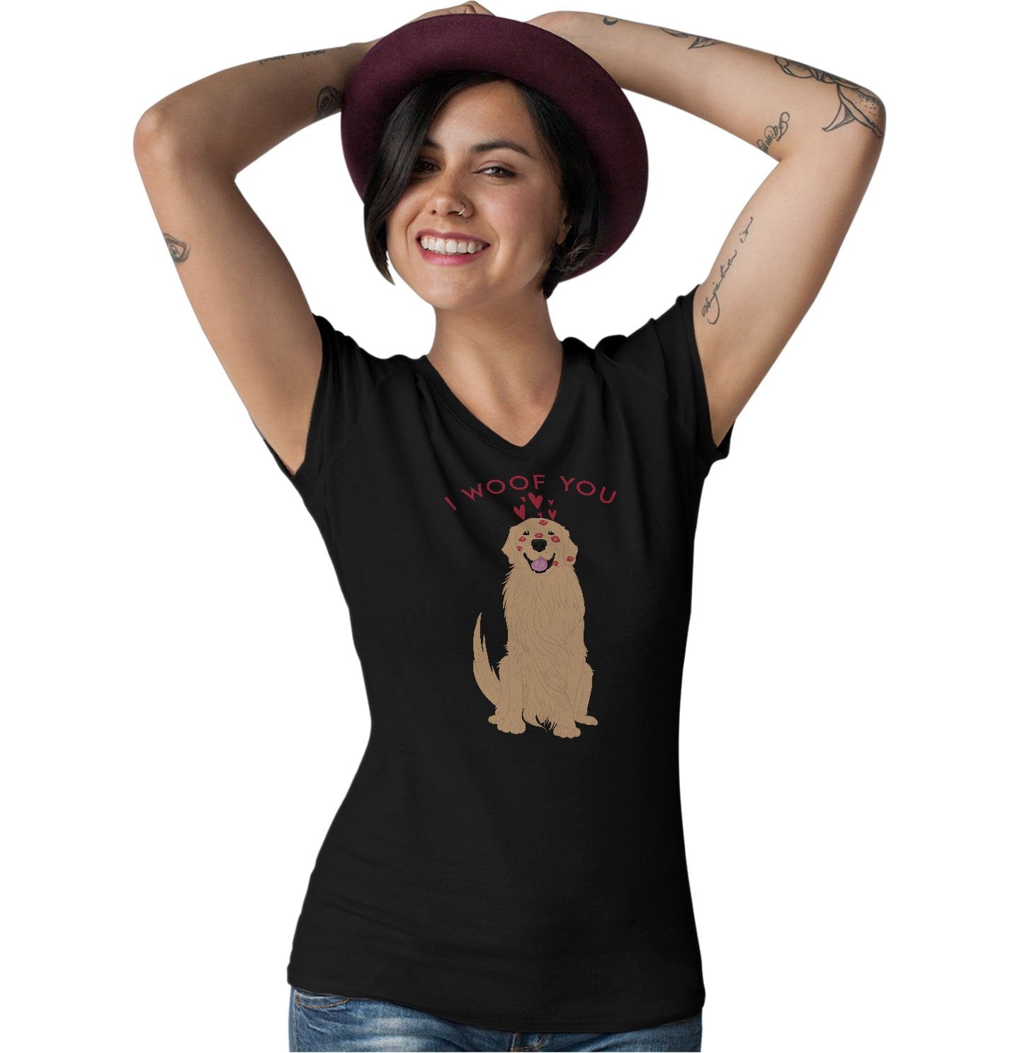 Golden Retriever I Woof You - Women's V-Neck T-Shirt