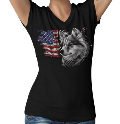 Patriotic Icelandic Sheepdog American Flag - Women's V-Neck T-Shirt