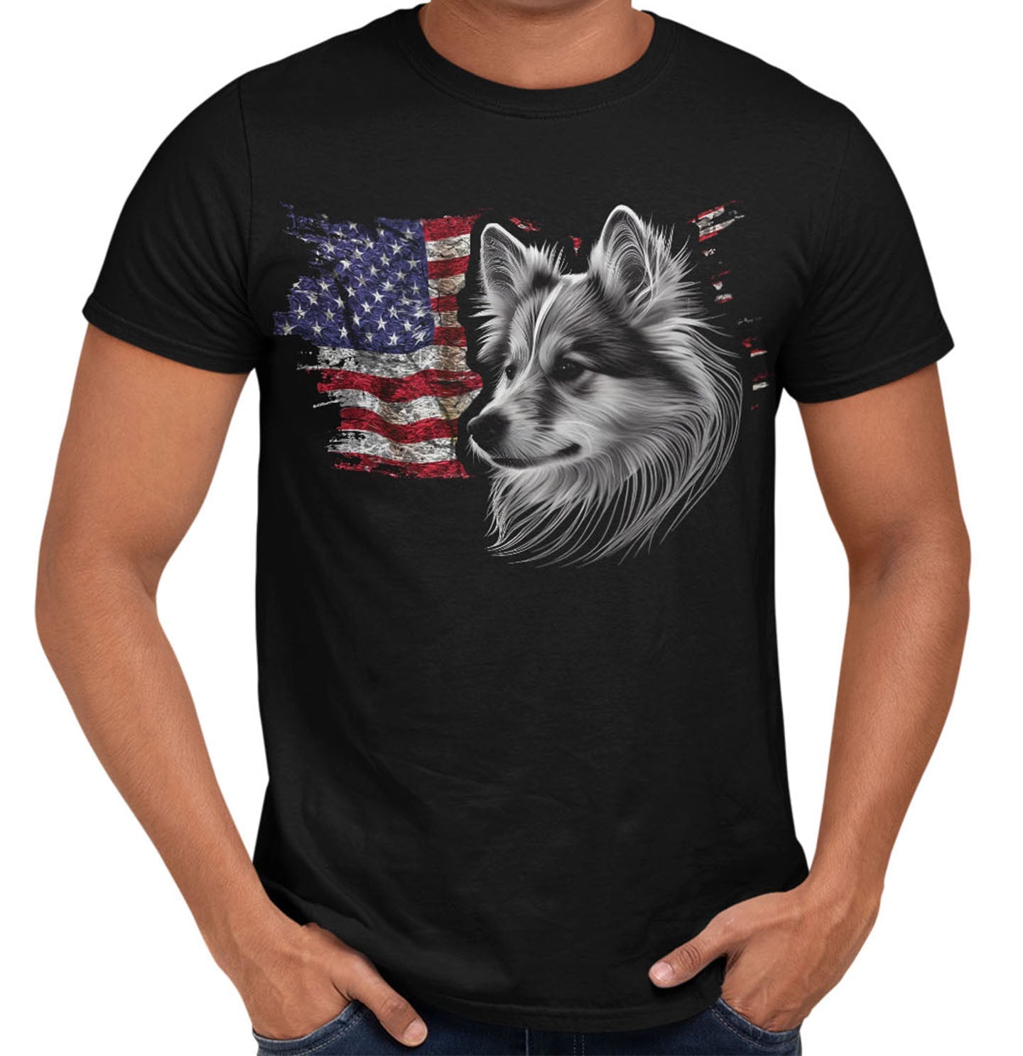 Patriotic Icelandic Sheepdog American Flag - Adult Unisex T-Shirt