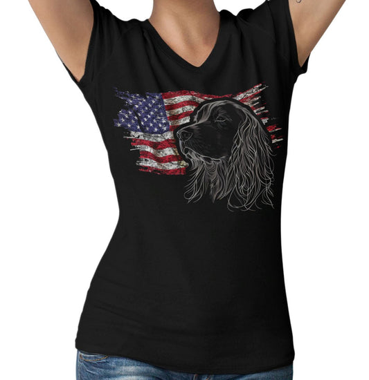 Patriotic Irish Water Spaniel American Flag - Women's V-Neck T-Shirt