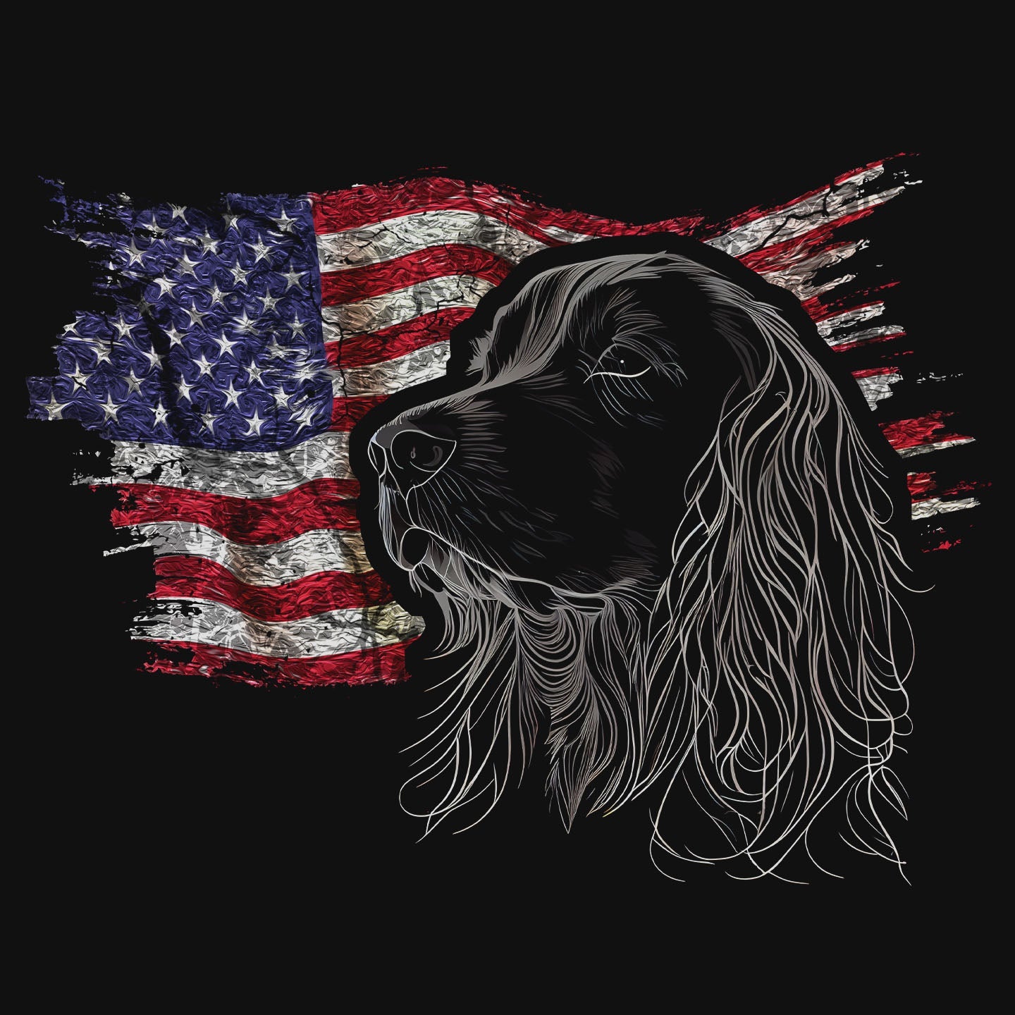 Patriotic Irish Water Spaniel American Flag - Adult Unisex T-Shirt