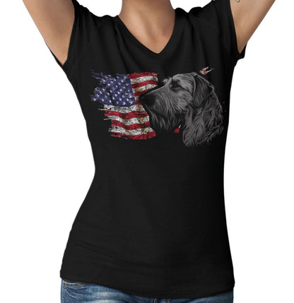 Patriotic Irish Wolfhound American Flag - Women's V-Neck T-Shirt