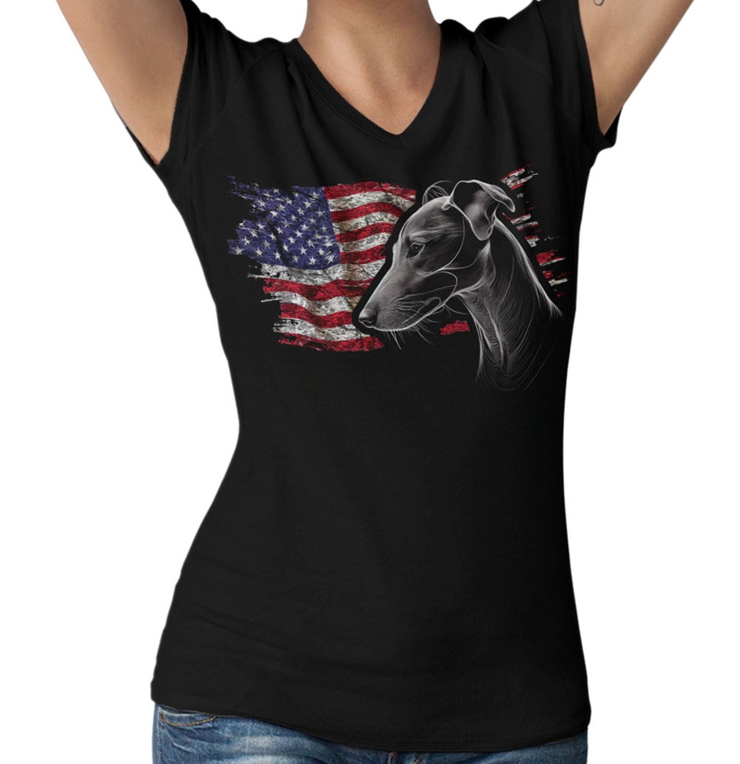 Patriotic Italian Greyhound American Flag - Women's V-Neck T-Shirt