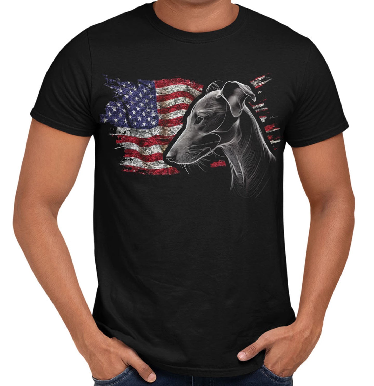 Patriotic Italian Greyhound American Flag - Adult Unisex T-Shirt