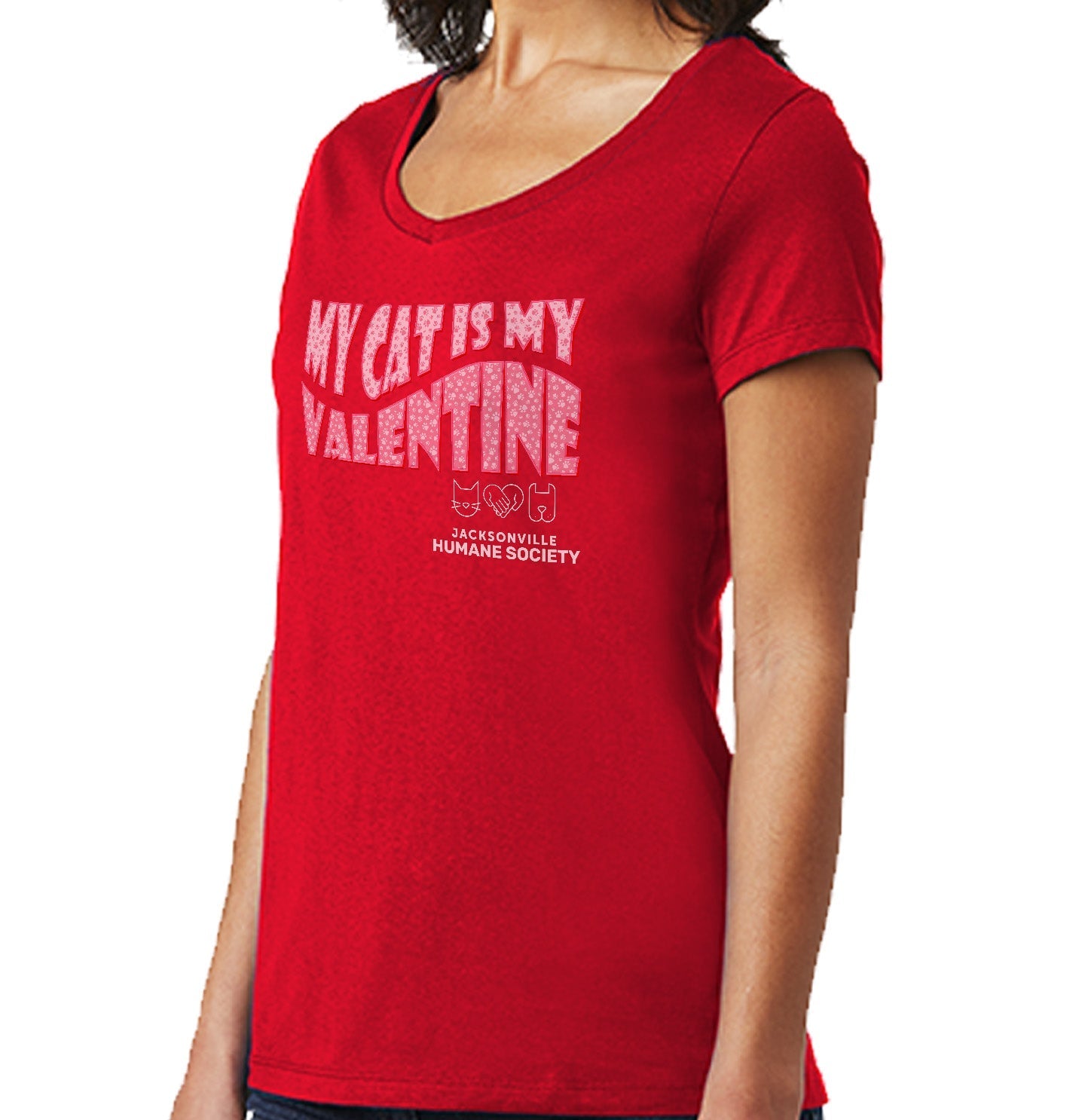 JHS My Cat Is My Valentine - Women's V-Neck T-Shirt