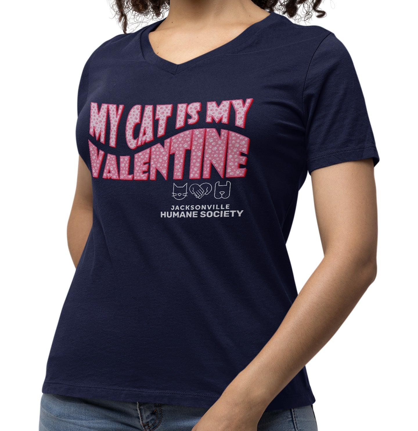 JHS My Cat Is My Valentine - Women's V-Neck T-Shirt