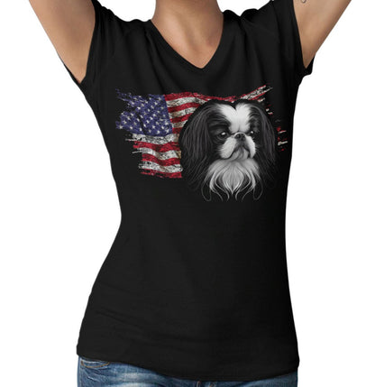 Patriotic Japanese Chin American Flag - Women's V-Neck T-Shirt