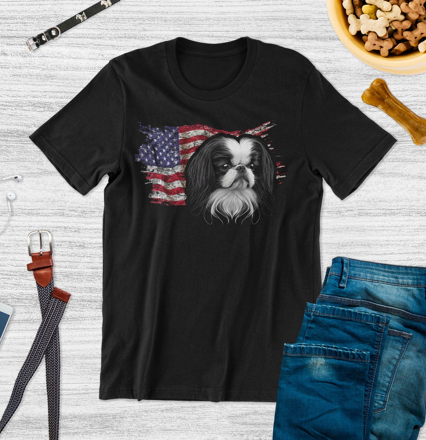 Patriotic Japanese Chin American Flag - Adult Unisex T-Shirt