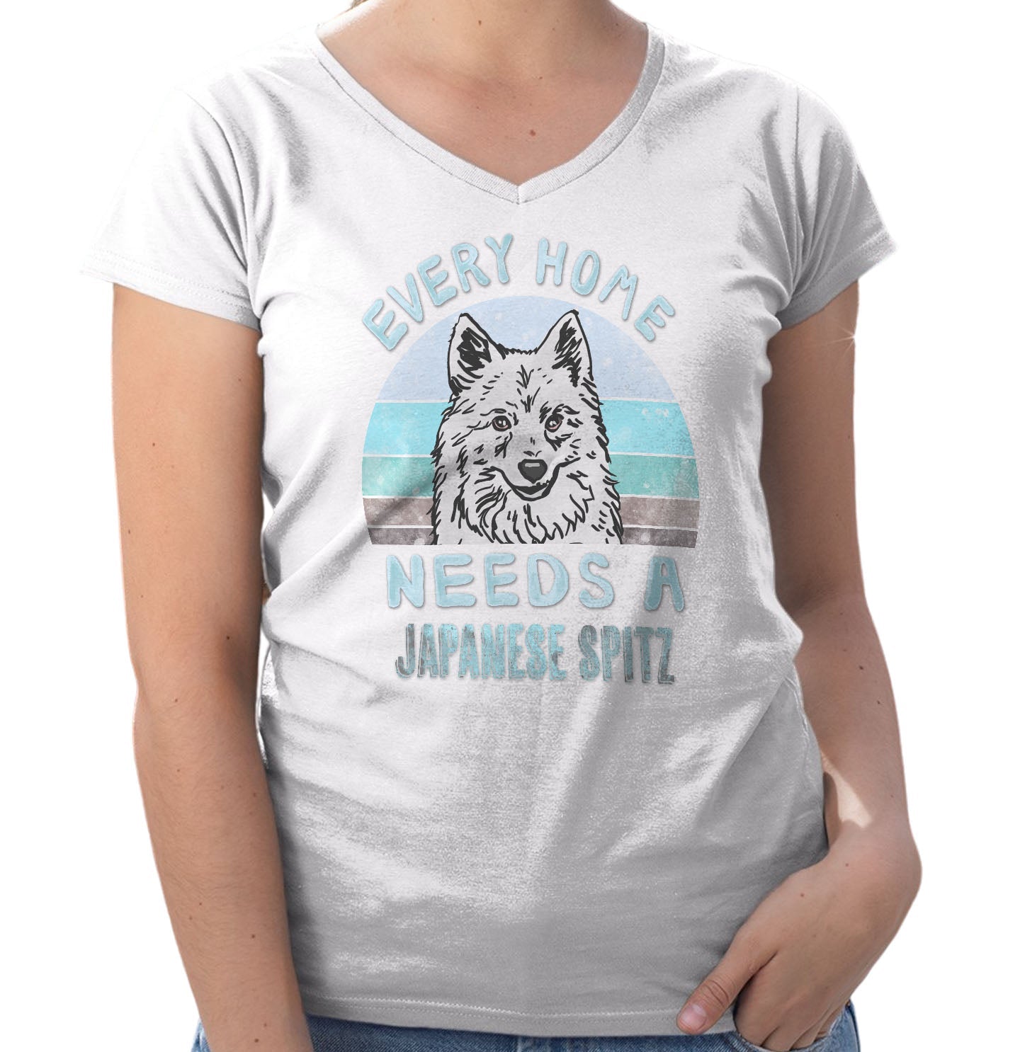 Every Home Needs a Japanese Spitz - Women's V-Neck T-Shirt