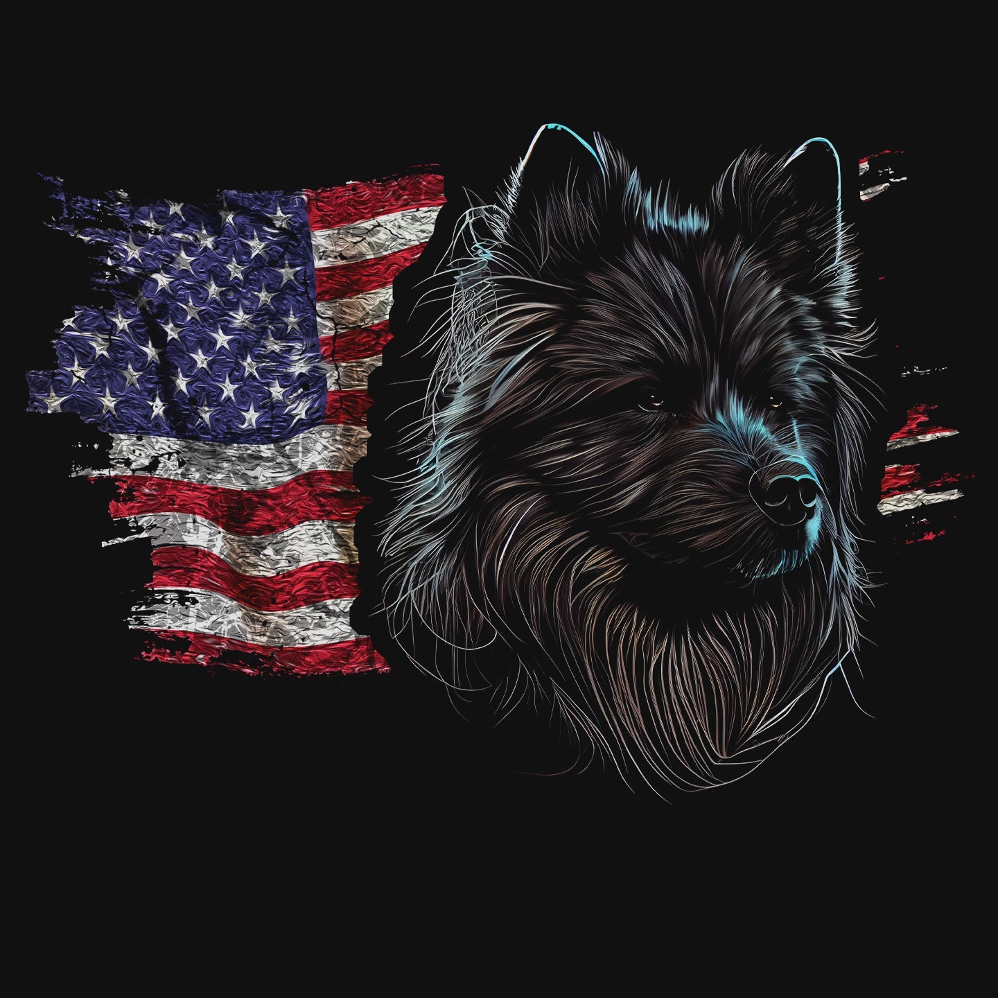 Patriotic Keeshond American Flag - Adult Unisex T-Shirt