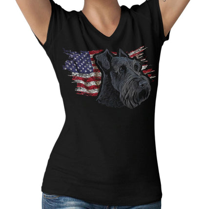 Patriotic Kerry Blue Terrier American Flag - Women's V-Neck T-Shirt