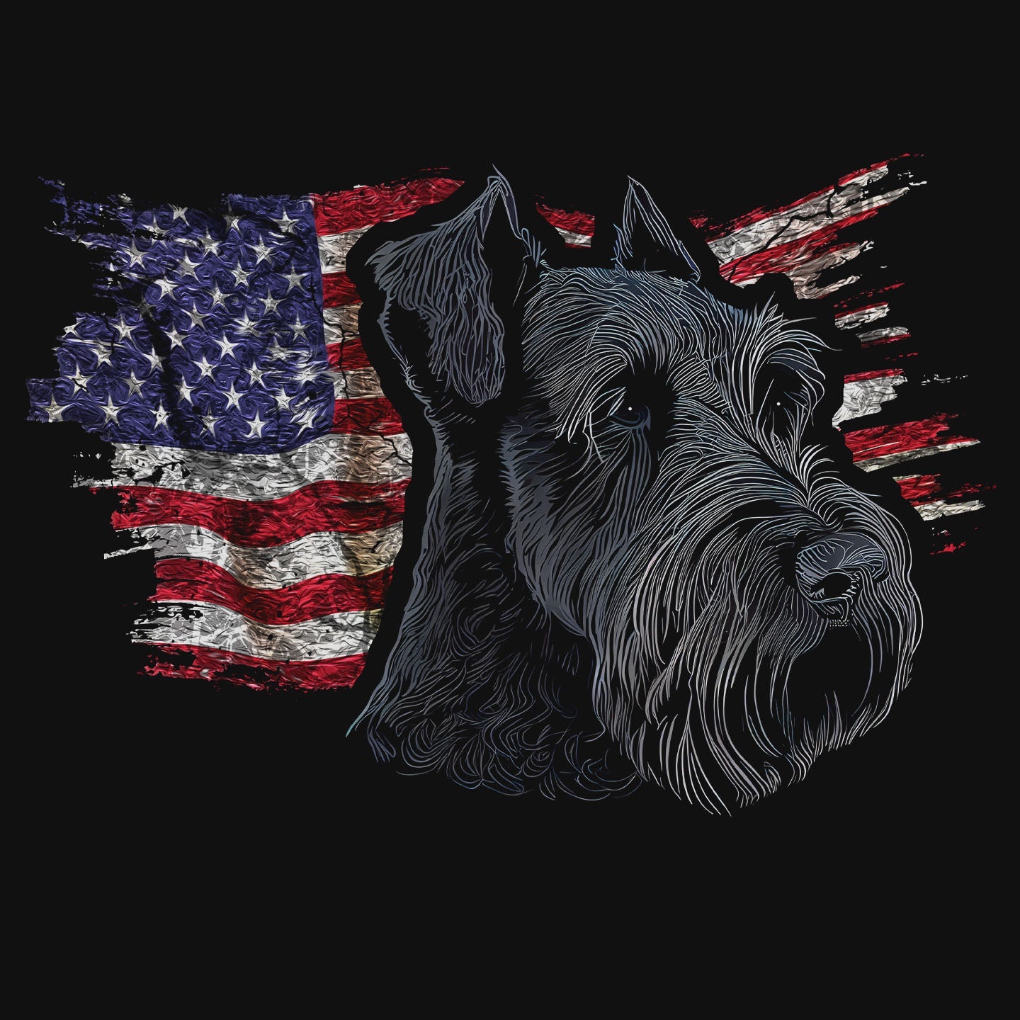 Patriotic Kerry Blue Terrier American Flag - Adult Unisex T-Shirt