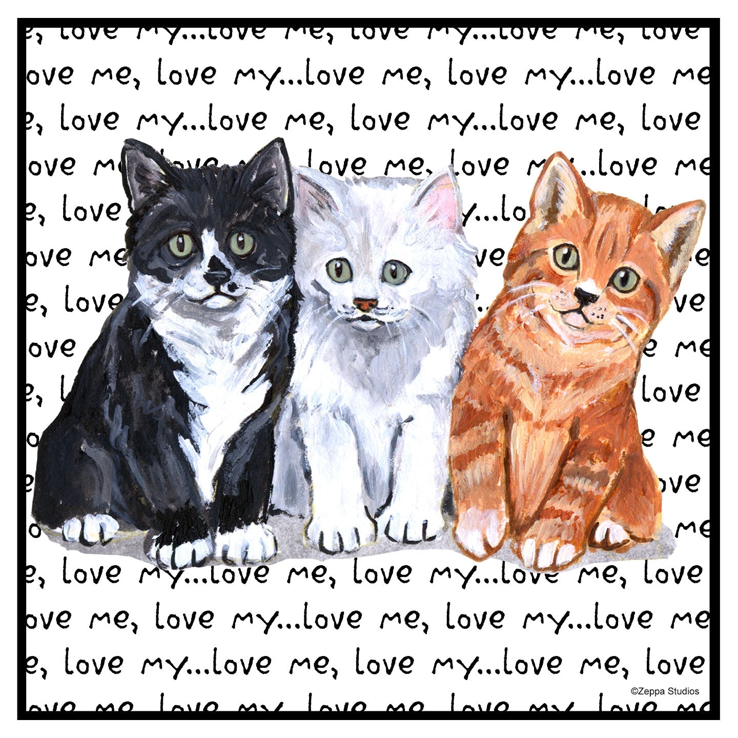 Three Kittens Love Text - Women's V-Neck Long Sleeve T-Shirt