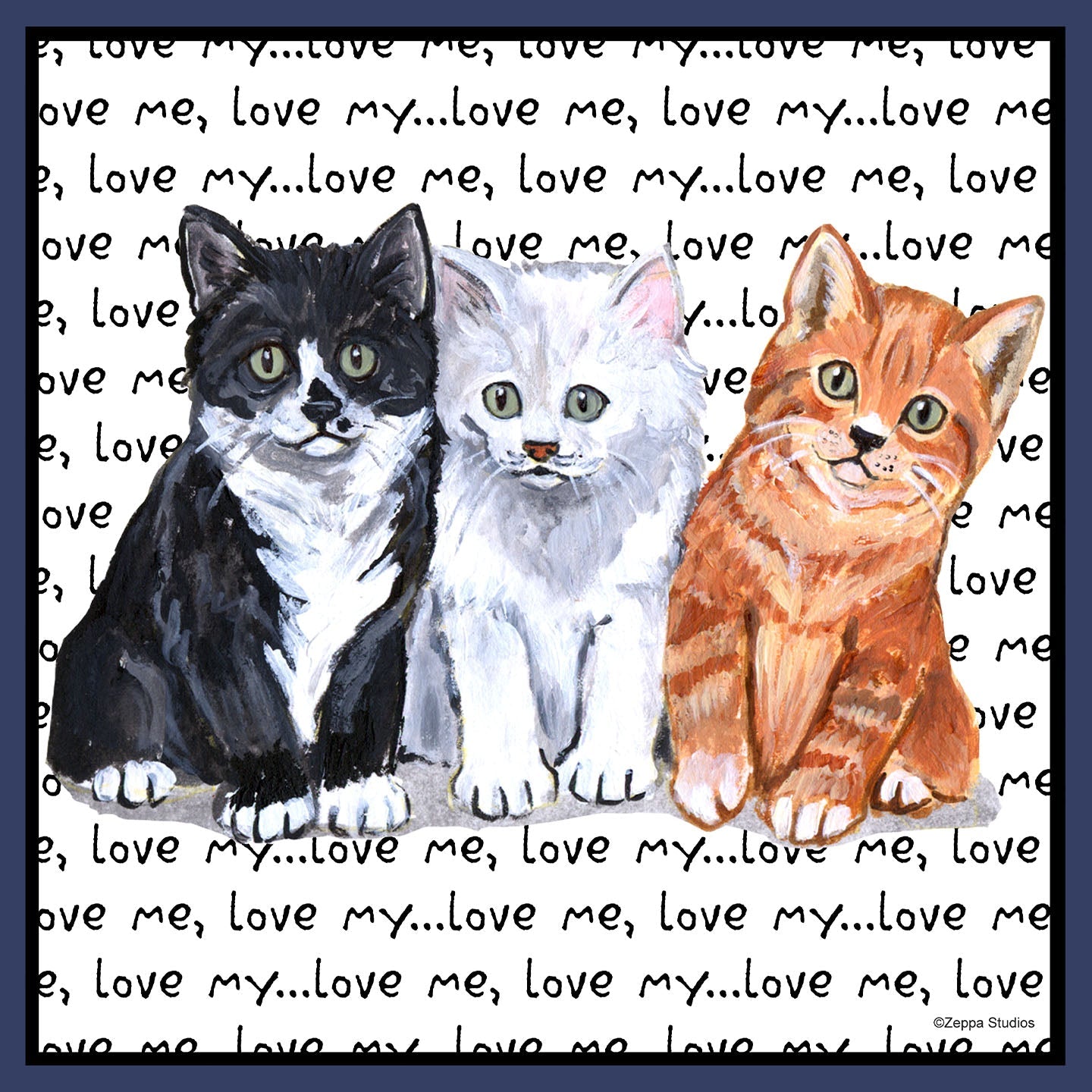 Three Kittens Love Text - Adult Unisex Crewneck Sweatshirt