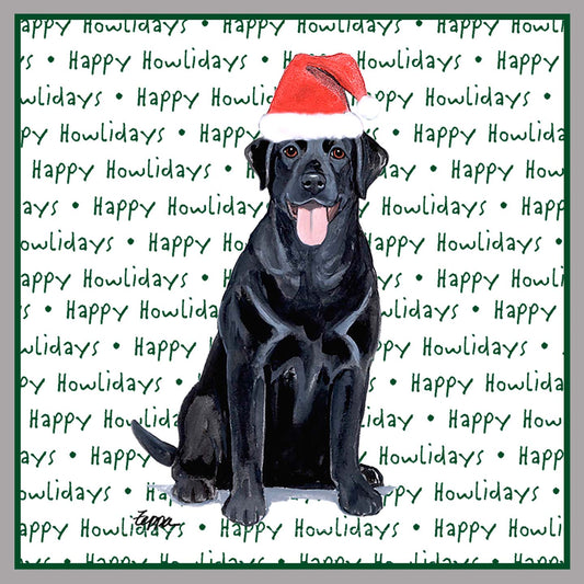 Black Labrador Retriever Happy Howlidays Text - Women's V-Neck Long Sleeve T-Shirt