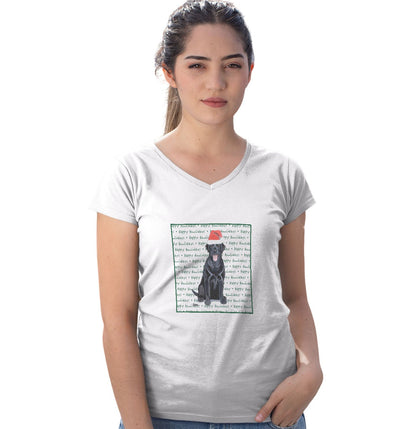 Black Labrador Retriever Happy Howlidays Text - Women's V-Neck T-Shirt