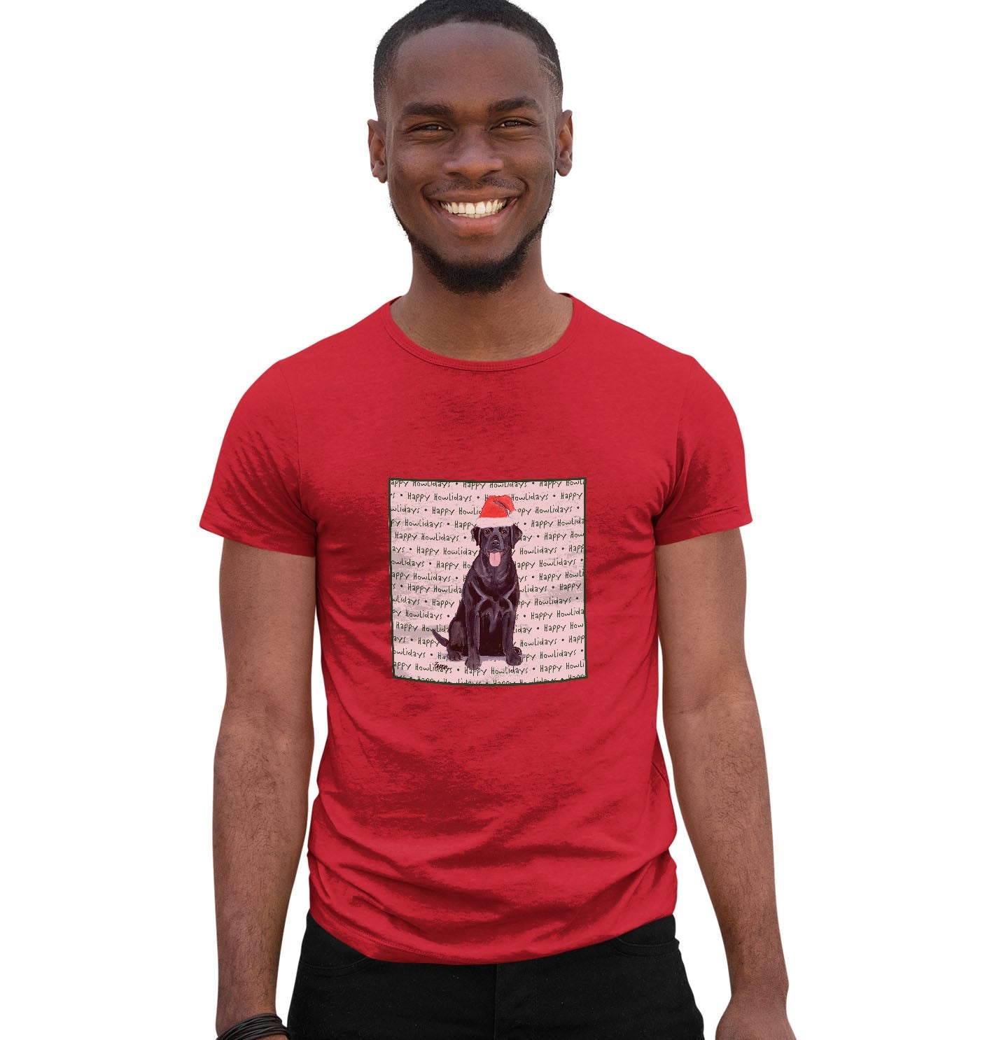 Black Labrador Retriever Happy Howlidays Text - Adult Unisex T-Shirt