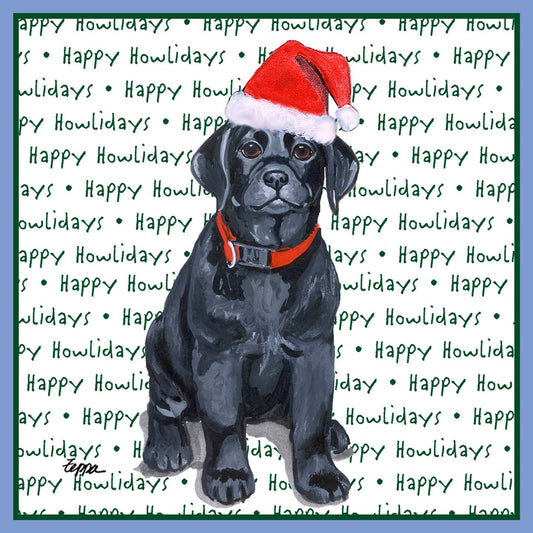 Black Labrador Retriever Puppy Happy Howlidays Text - Women's Tri-Blend T-Shirt