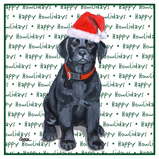 Black Labrador Retriever Puppy Happy Howlidays Text - Women's V-Neck T-Shirt