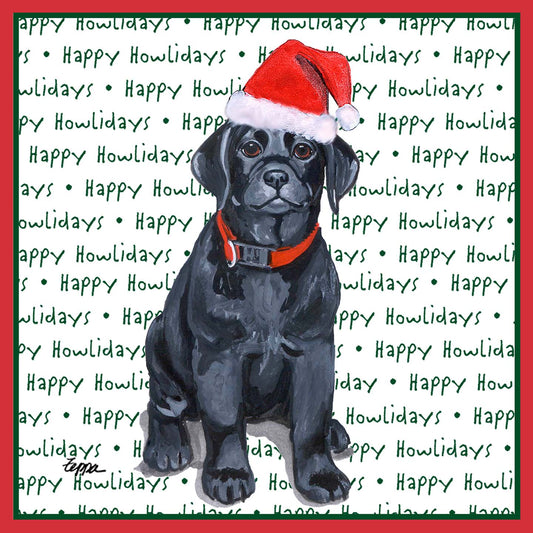 Black Labrador Retriever Puppy Happy Howlidays Text - Adult Unisex T-Shirt