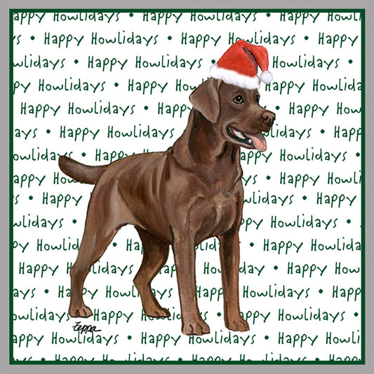 Chocolate Labrador Retriever Happy Howlidays Text - Women's V-Neck Long Sleeve T-Shirt