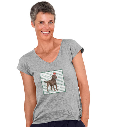 Chocolate Labrador Retriever Happy Howlidays Text - Women's V-Neck T-Shirt