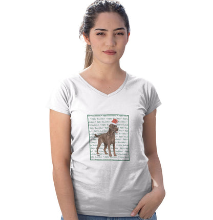 Chocolate Labrador Retriever Happy Howlidays Text - Women's V-Neck T-Shirt