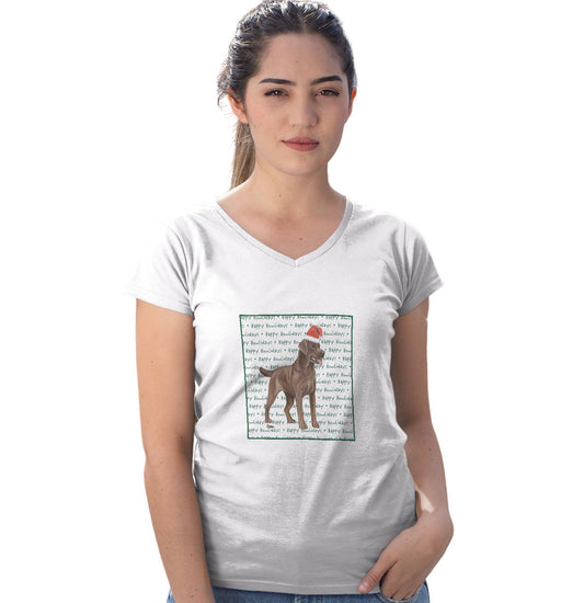 Chocolate Labrador Retriever Happy Howlidays Text - Women's V-Neck T-Shirt