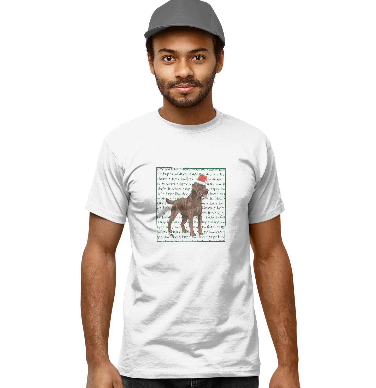 Chocolate Labrador Retriever Happy Howlidays Text - Adult Unisex T-Shirt