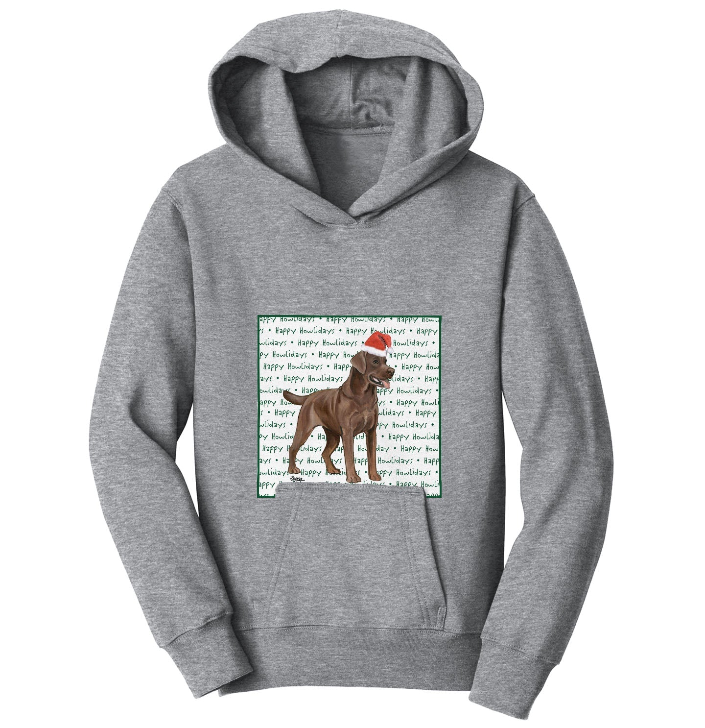 Chocolate Labrador Retriever Happy Howlidays Text - Kids' Unisex Hoodie Sweatshirt