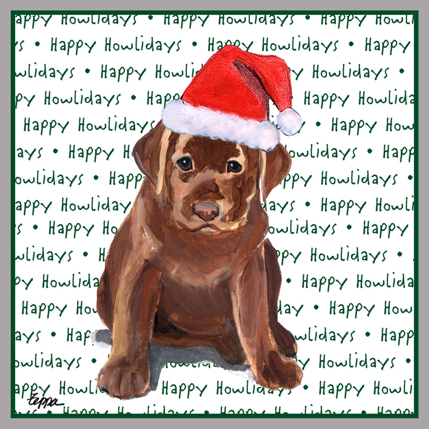Chocolate Labrador Retriever Puppy Happy Howlidays Text - Women's V-Neck Long Sleeve T-Shirt