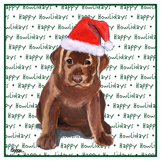 Chocolate Labrador Retriever Puppy Happy Howlidays Text - Women's V-Neck T-Shirt