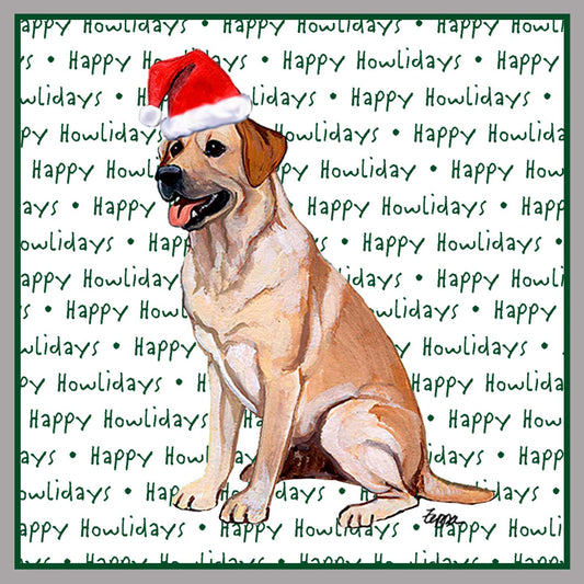 Yellow Labrador Retriever Happy Howlidays Text - Women's V-Neck Long Sleeve T-Shirt