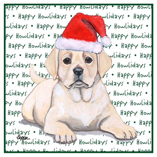 Yellow Labrador Retriever Puppy Happy Howlidays Text - Women's V-Neck T-Shirt