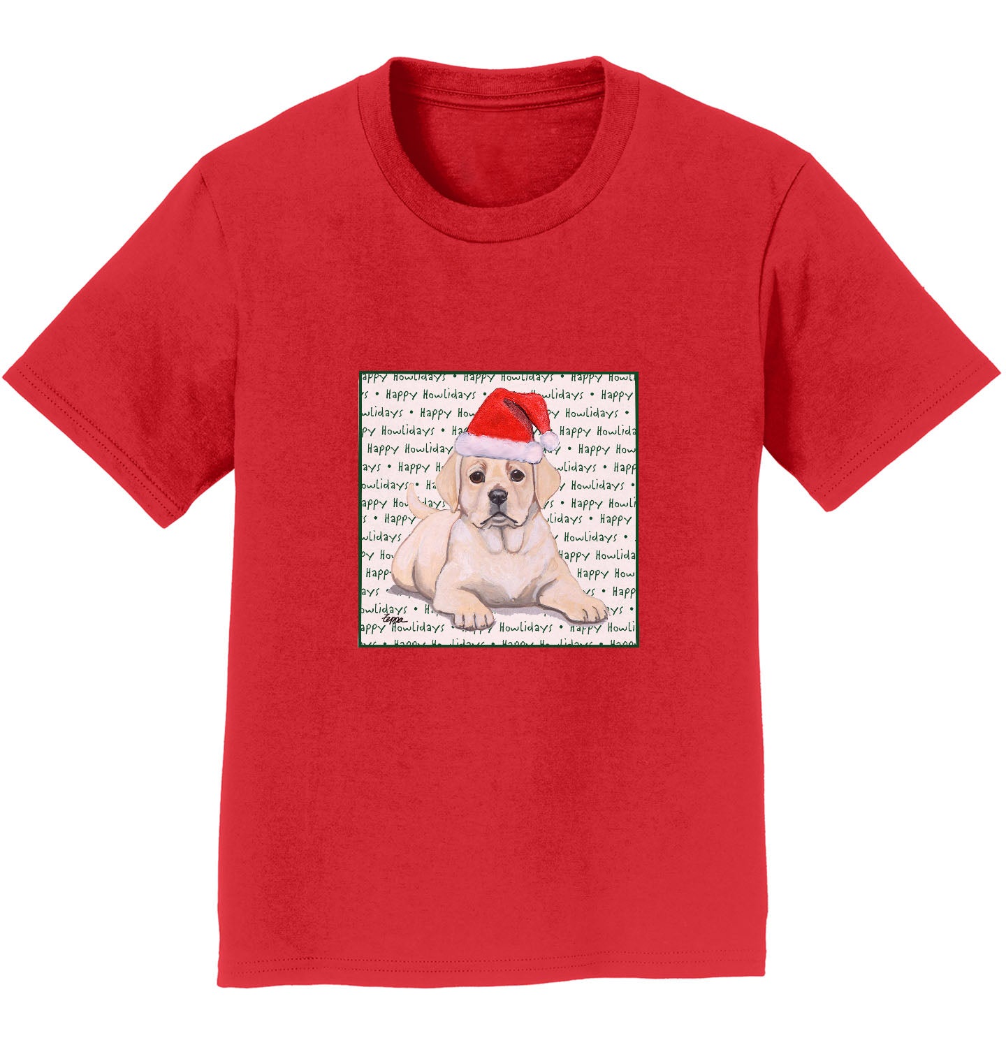 Yellow Labrador Retriever Puppy Happy Howlidays Text - Kids' Unisex T-Shirt