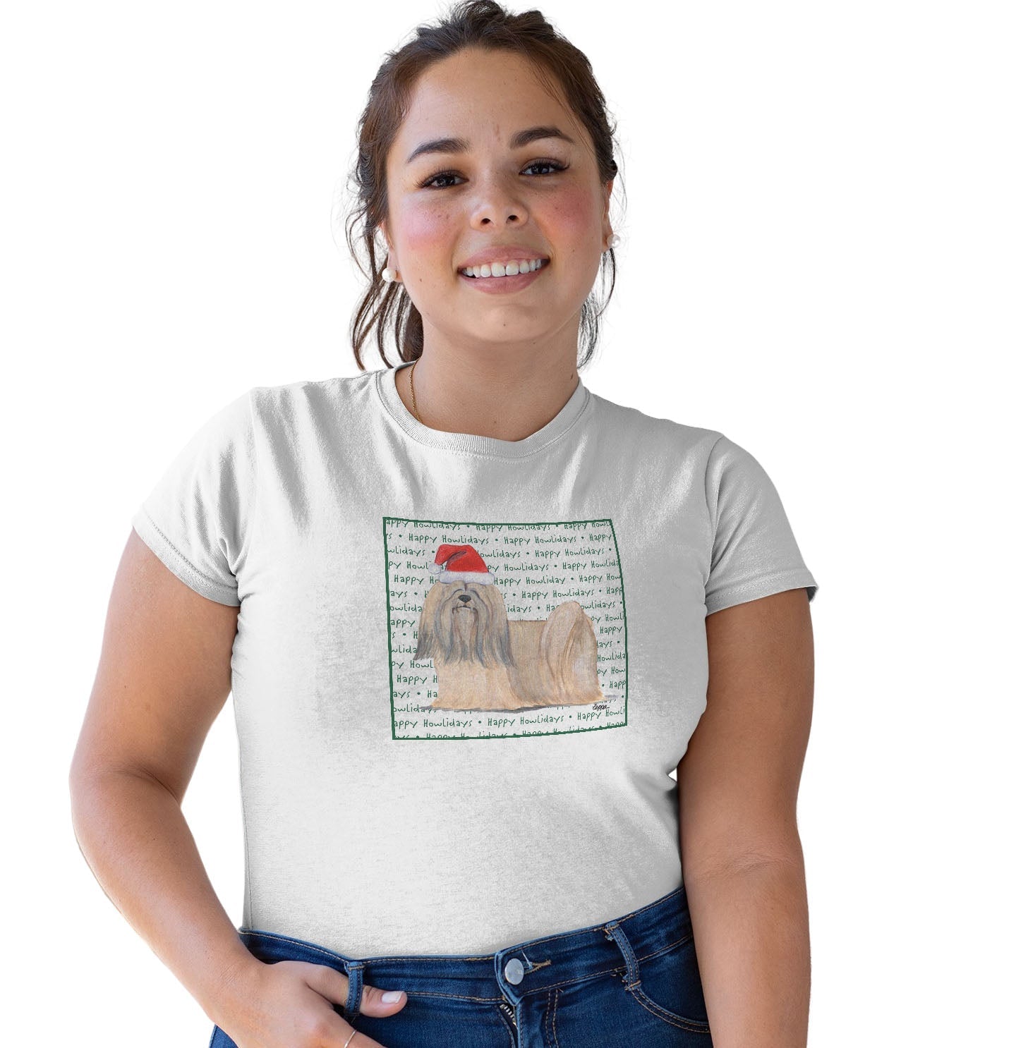 Lhasa Apso Happy Howlidays Text - Women's Tri-Blend T-Shirt