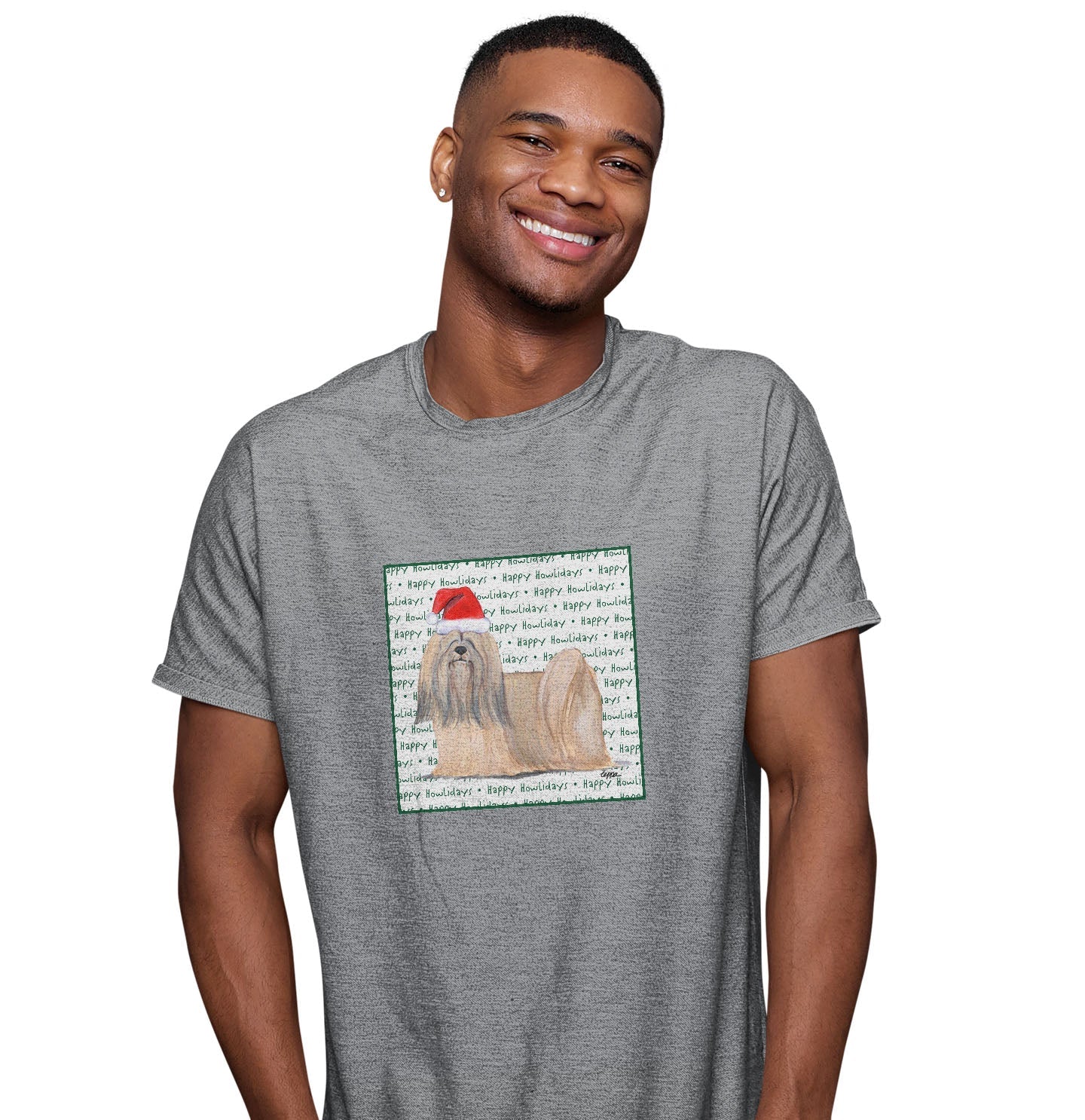 Lhasa Apso Happy Howlidays Text - Adult Unisex T-Shirt