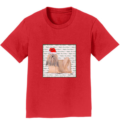 Lhasa Apso Happy Howlidays Text - Kids' Unisex T-Shirt