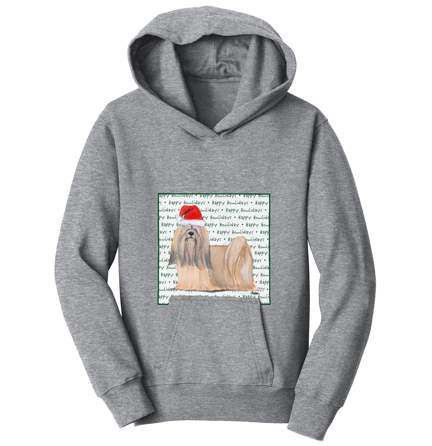 Lhasa Apso Happy Howlidays Text - Kids' Unisex Hoodie Sweatshirt