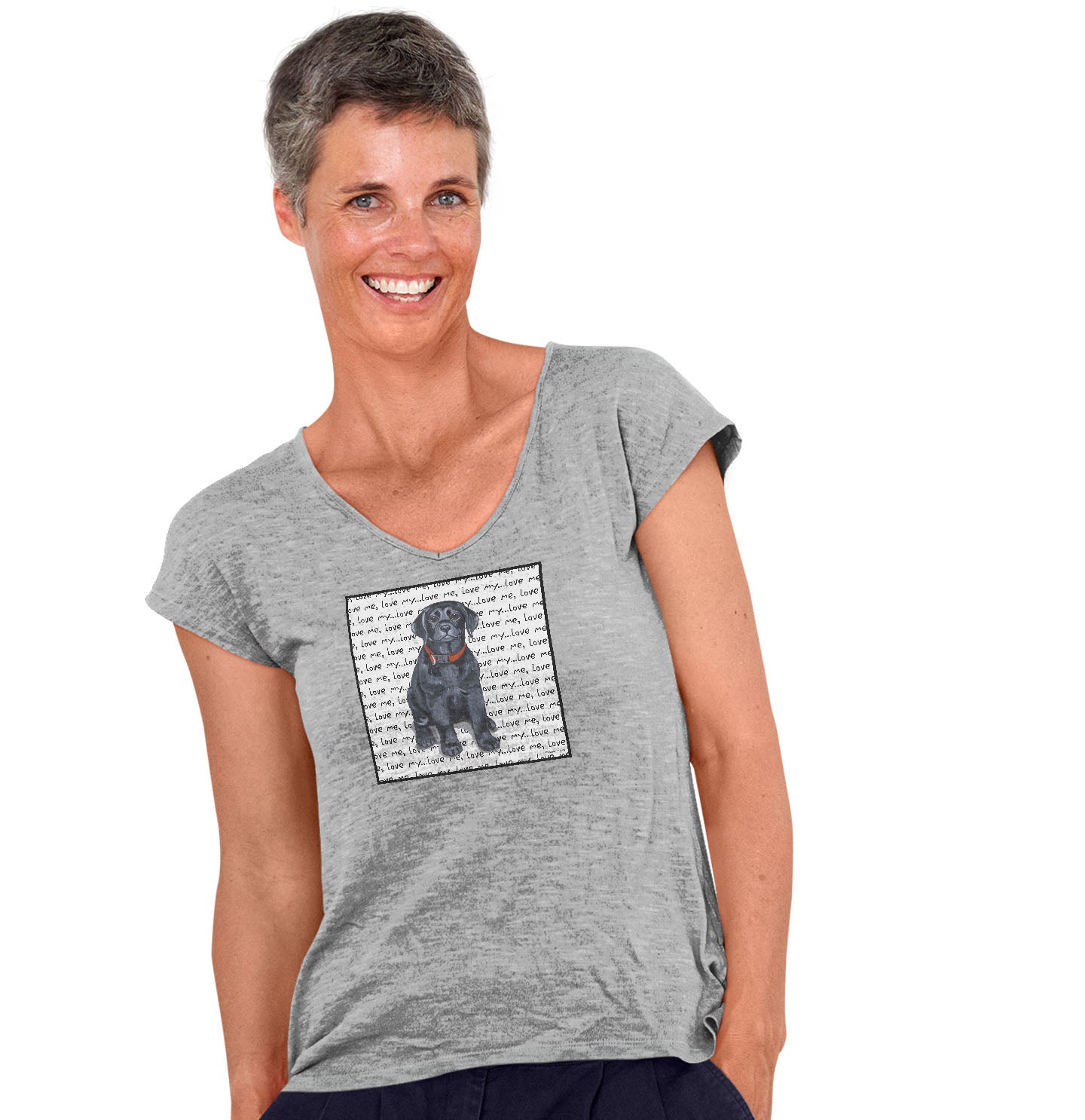 Black Lab Puppy Love Text - Women's V-Neck T-Shirt