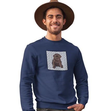 Chocolate Lab Puppy Love Text - Adult Unisex Crewneck Sweatshirt