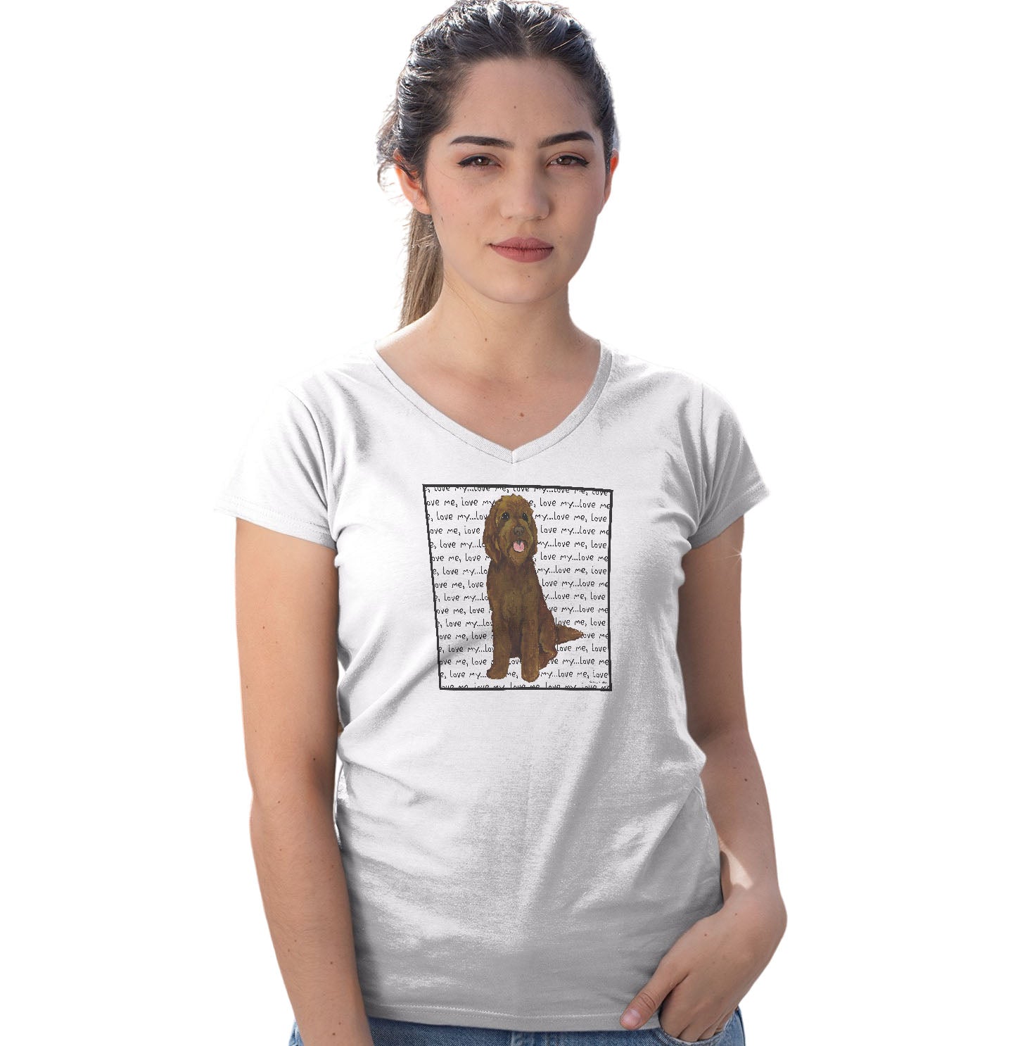 Chocolate Labradoodle Love - Women's V-Neck T-Shirt