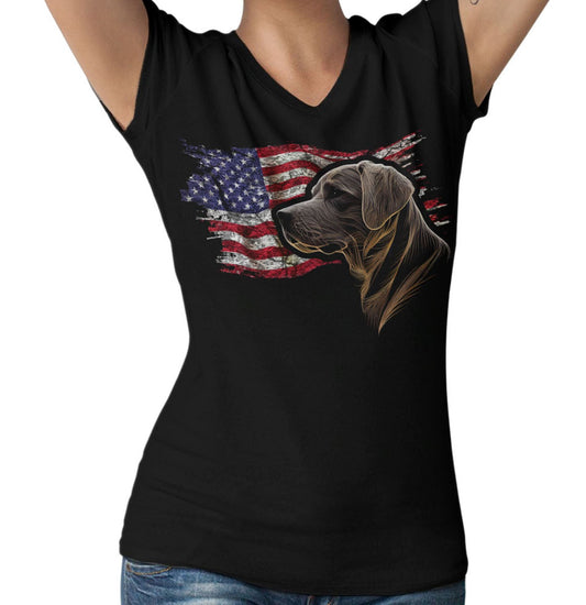 Patriotic Chocolate Labrador Retriever American Flag - Women's V-Neck T-Shirt