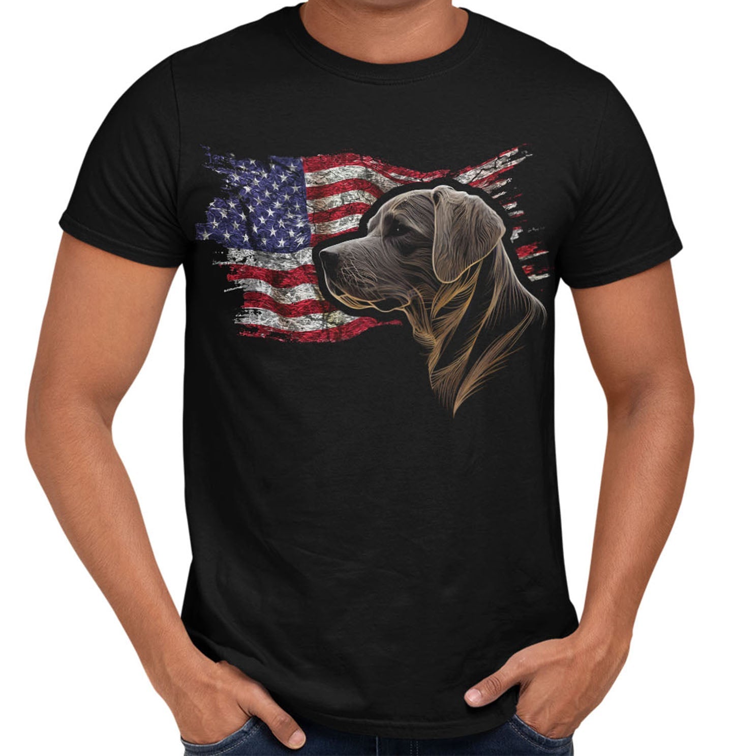 Patriotic Chocolate Labrador Retriever American Flag - Adult Unisex T-Shirt