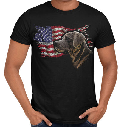 Patriotic Chocolate Labrador Retriever American Flag - Adult Unisex T-Shirt