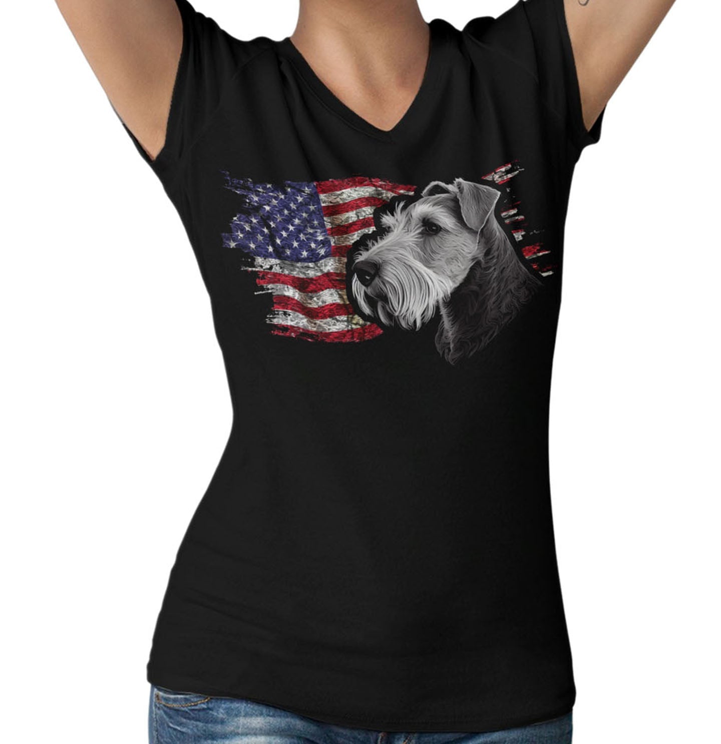 Patriotic Lakeland Terrier American Flag - Women's V-Neck T-Shirt
