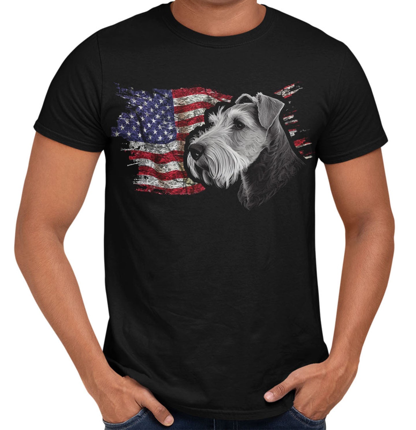 Patriotic Lakeland Terrier American Flag - Adult Unisex T-Shirt