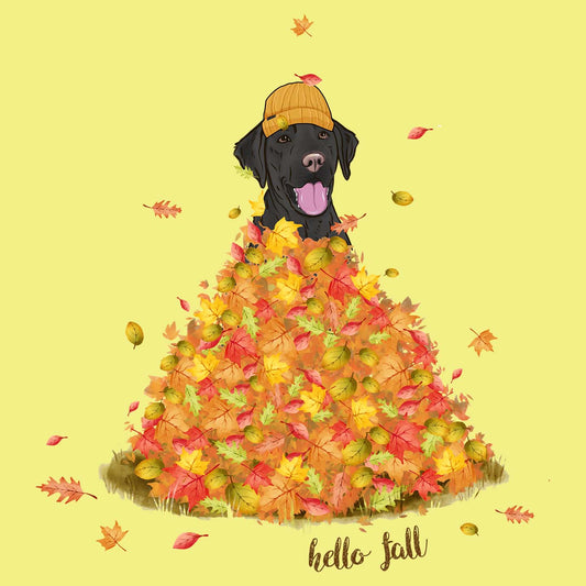 Leaf Pile and Black Lab - Women's Fitted T-Shirt