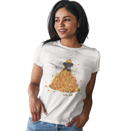 Leaf Pile and Black Lab - Women's Fitted T-Shirt